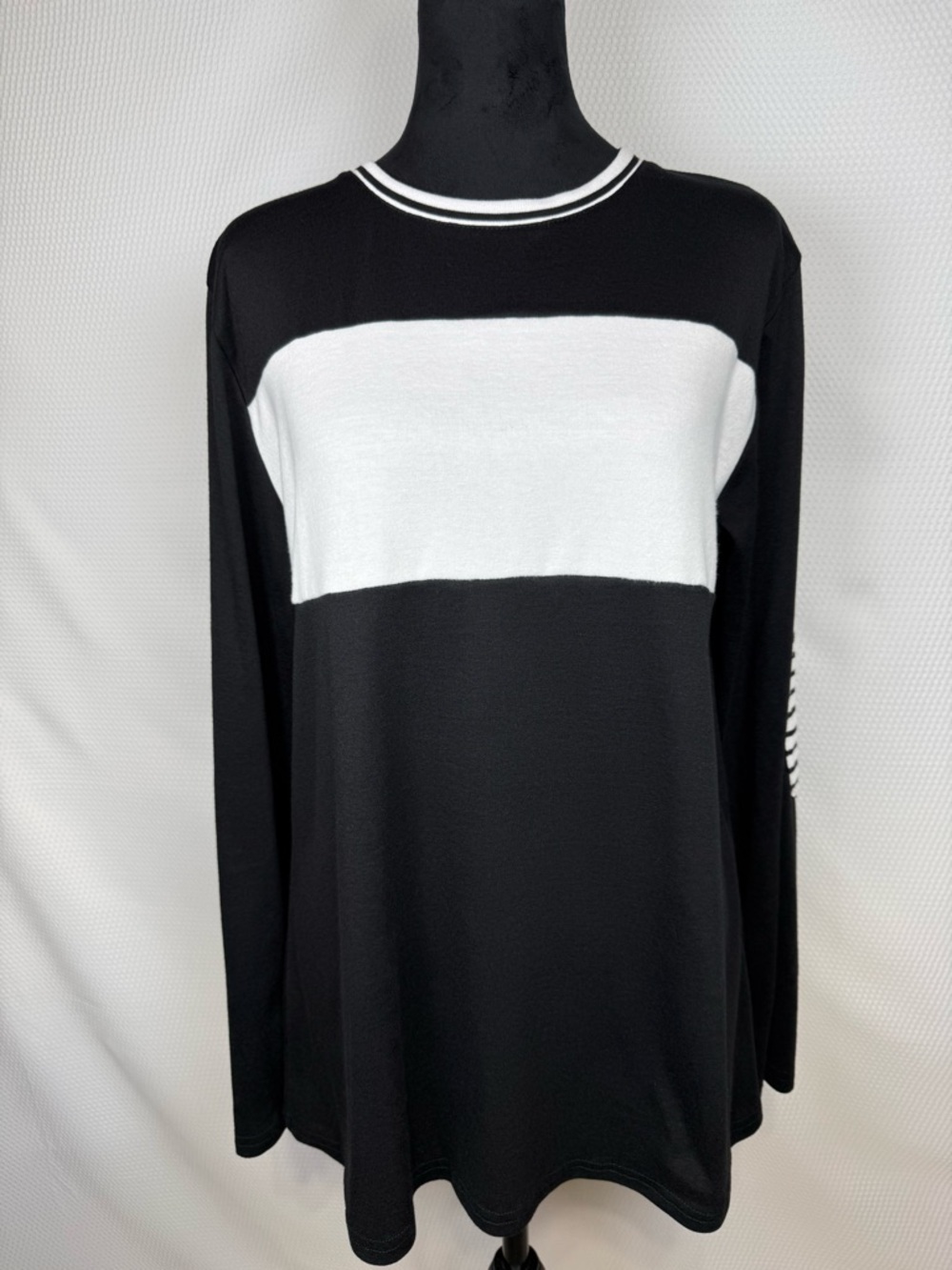 Black & White Colorblock Long-Sleeve Shirt Womens XL Striped Elbow Patches